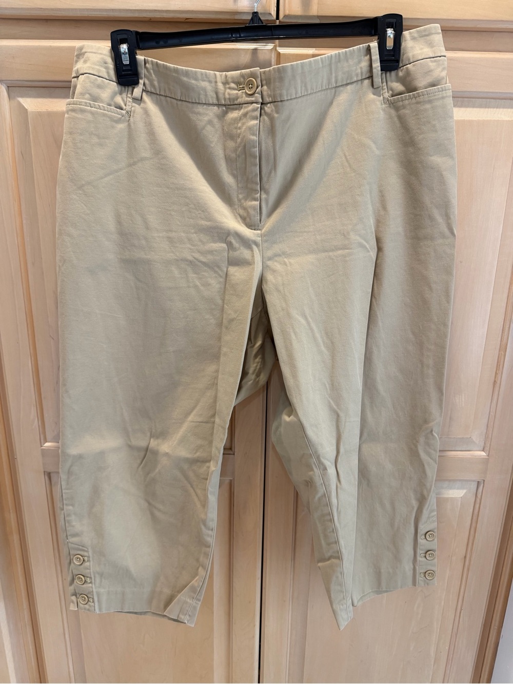 Talbots Khaki Tan Button-Hem Cropped Capris Pants 20W
